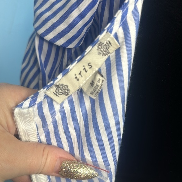 Iris blue and white striped off shoulder romper. - Picture 7 of 10